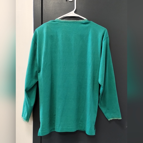 • Lauren Brooke Women L Green inner shoulder pads  Long Sleeve 10 Buttons Top - Picture 3 of 11